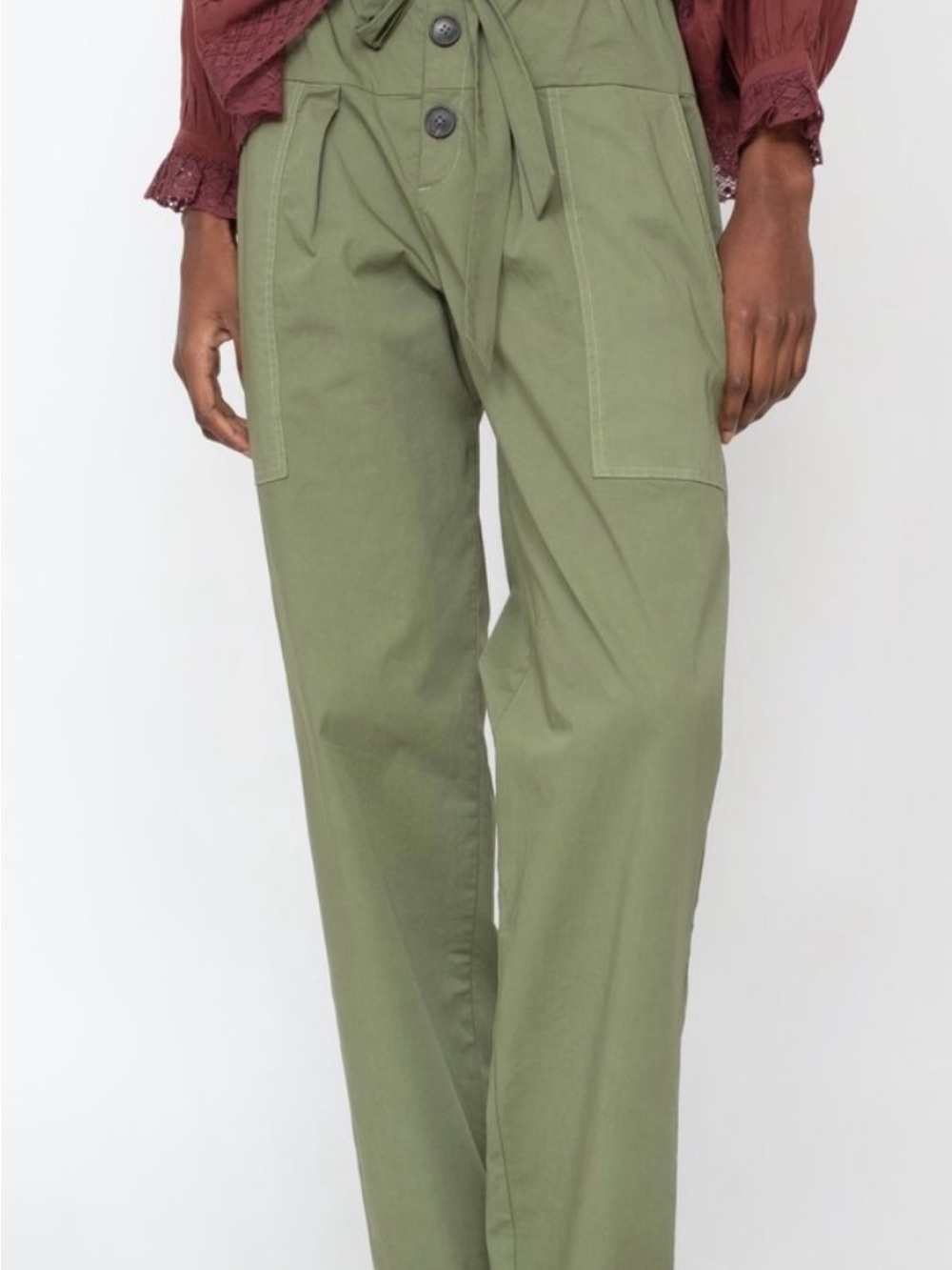 Sea New York Olive Green High-Waist Utility Trousers